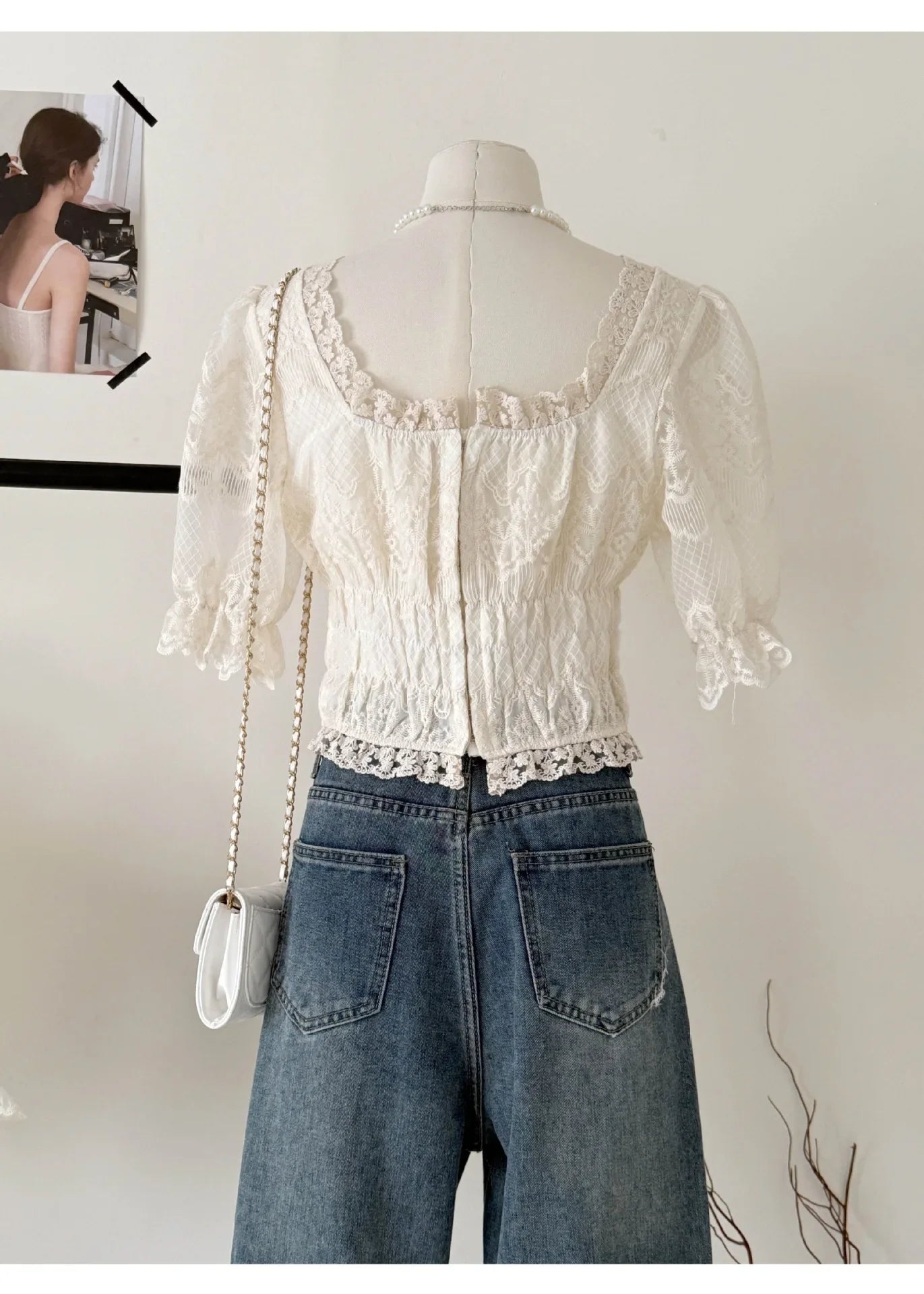 LIZAKOSHT  -  Sweet Embroidered Square Collar Lace Shirt Women's Shineril Lycra Summer New Style Button up Casual Feminine Top