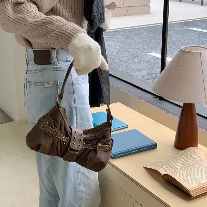 LIZAKOSHT  -  Women Vintage Trendy All Match Handbags Casual Pleated Y2k Aesthetic Underarm Bag Streetwear Fashion Office Lady Shoulder Bags