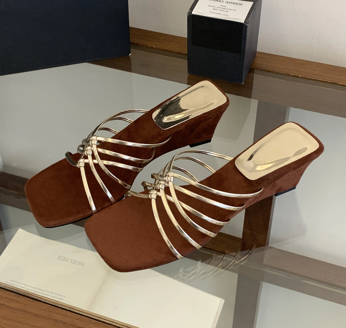 LIZAKOSHT  -  Summer Square Toe Narrow Band Women Slippers Designer Wedges High Heels Party Slides Shoes Zapatos De Mujer