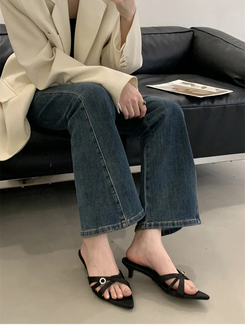 LIZAKOSHT  -  Summer Women's Fashion Low Heel Slippers Elegant Crystal Open Toe Slides Design Style Banquet Party Sandals Shoes