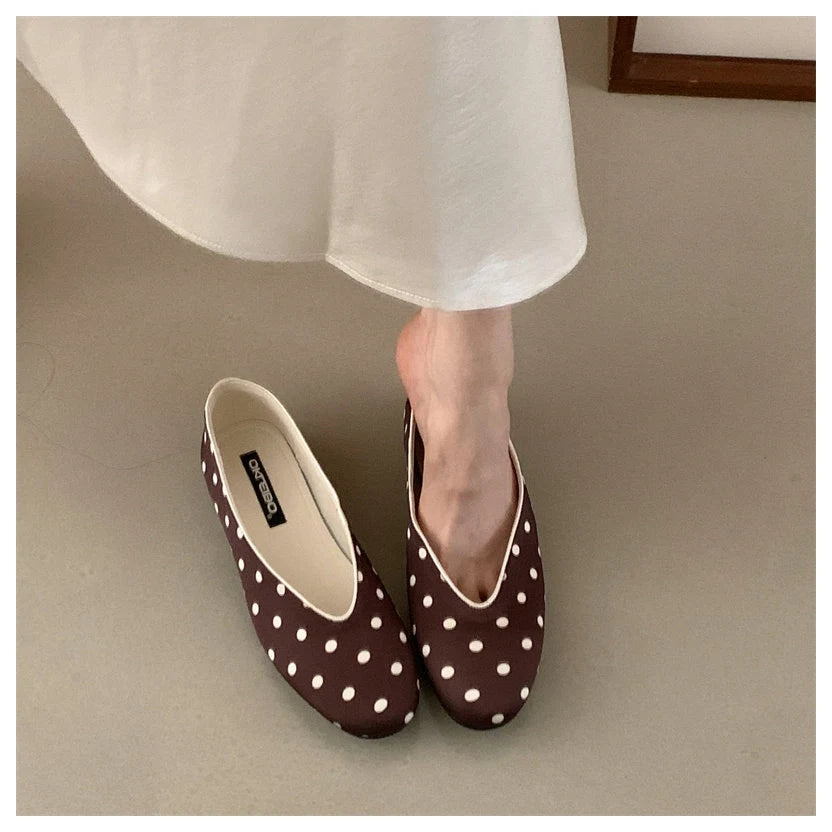 LIZAKOSHT  -  New Spring Flats Shoes Women Fashion Round Toe Polka Dot Slip On Mary Jane Flat Ballet Shoes Soft Ballerina Casual Loafers