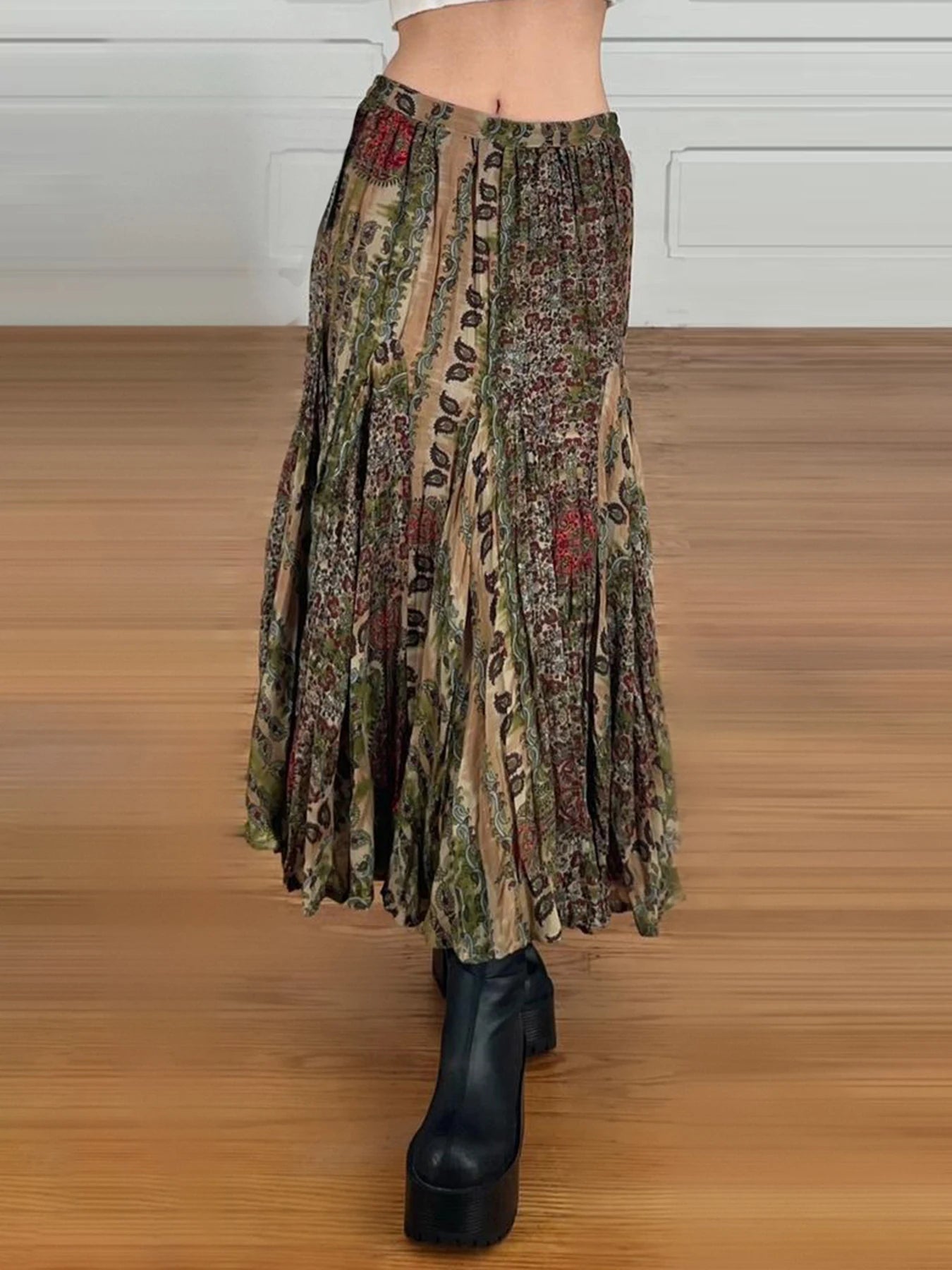 LIZAKOSHT  -  Mori Girl style Half Body Skirt Vintage Printed Patchwork Skirts Basic Fashion Aesthetic Woman‘s Clothing Summer
