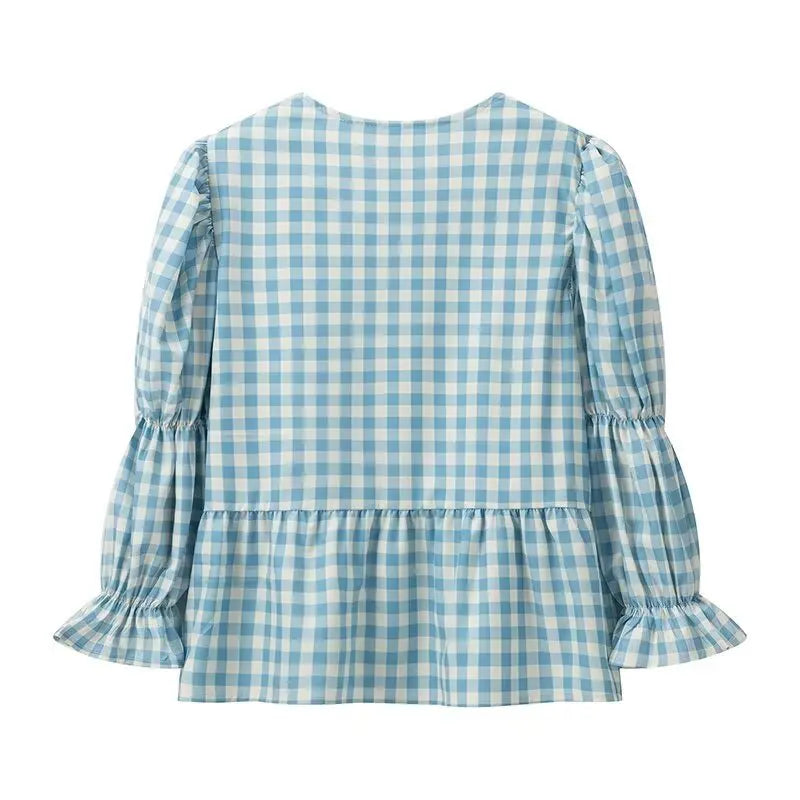 LIZAKOSHT  -  Summer New European and American Women's Street Fashion Plaid Printed Long Sleeve Shirt