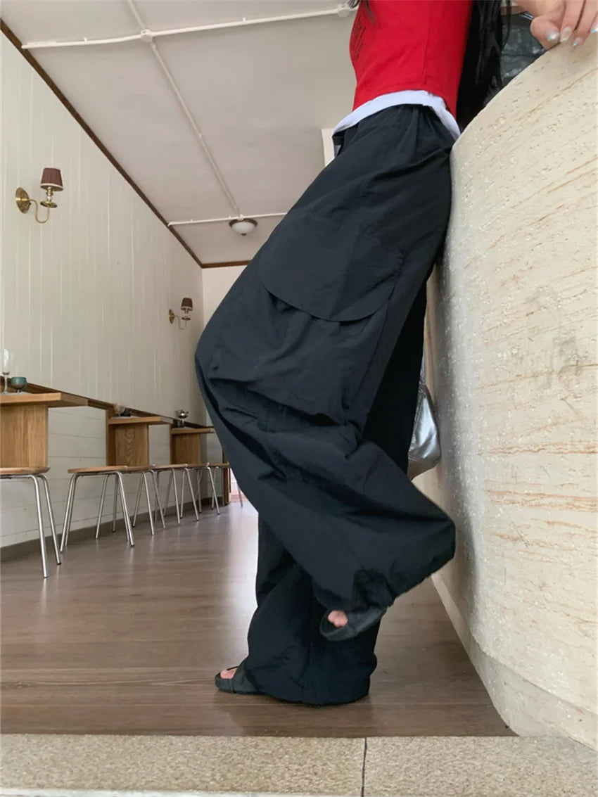 LIZAKOSHT  -  Casual Pants Women Loose Summer Pockets Wide Leg All Match Fashion 2024 Sports Mujer Slim New Solid Streetwear