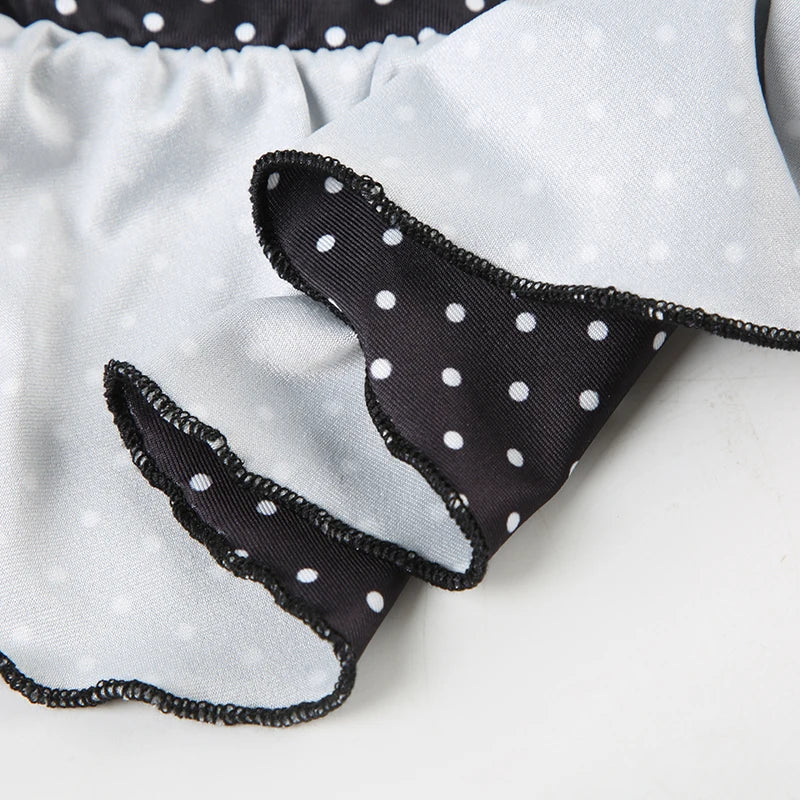 LIZAKOSHT  -  Women Polka Dot Bikini Set Beaches Style Lace-up Halter Camisole and Ruffled Triangle Pants Two Piece Set Vacation