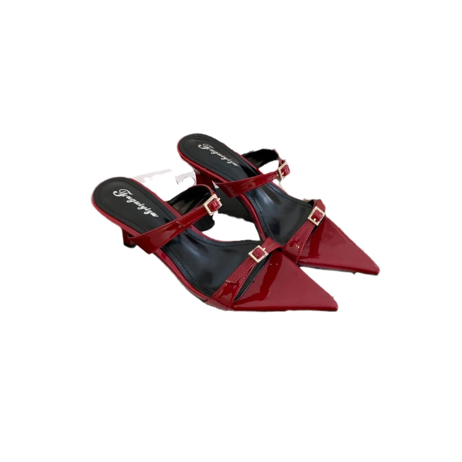 LIZAKOSHT  -  Slippers Women Summer Shoes Thin Heels Slides Heeled Mules Jelly Flip Flops Low Pantofle Pointed Toe Silver High Glitter 2024 Fa
