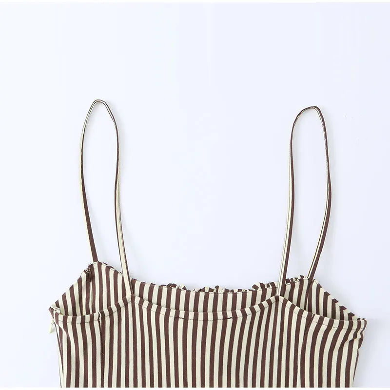 LIZAKOSHT  -  Striped Spaghetti Strap Drop Waist Midi Dress Sleeveless Bustier Summer Casual Women Vestido Chic Fashion Lady Vestido