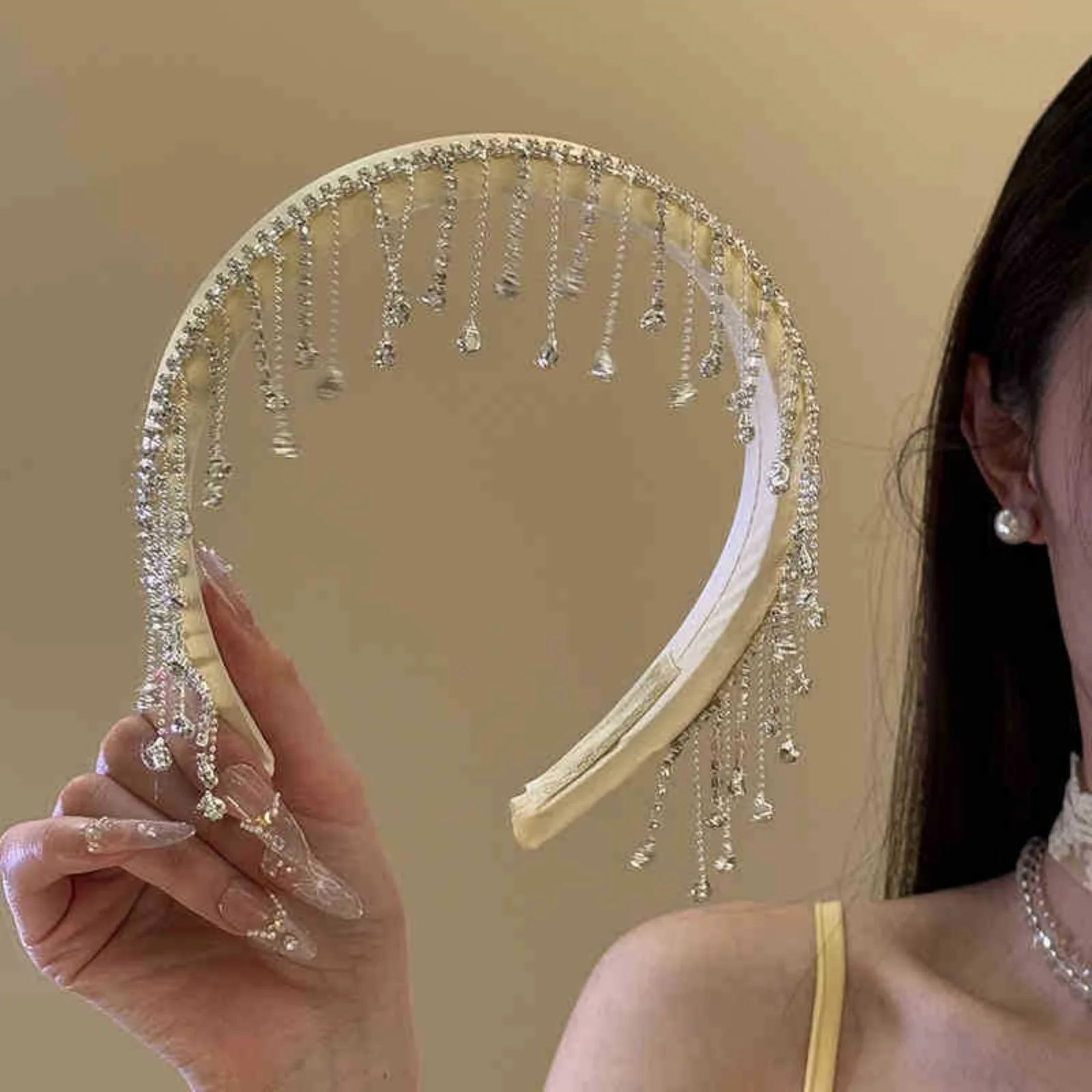 LIZAKOSHT  -  1PC Diamond Tassel Flocking Hair Bands for Women Delicate Fashion Hair Accessories Premium Sense Simple Versatile Hair Accessori