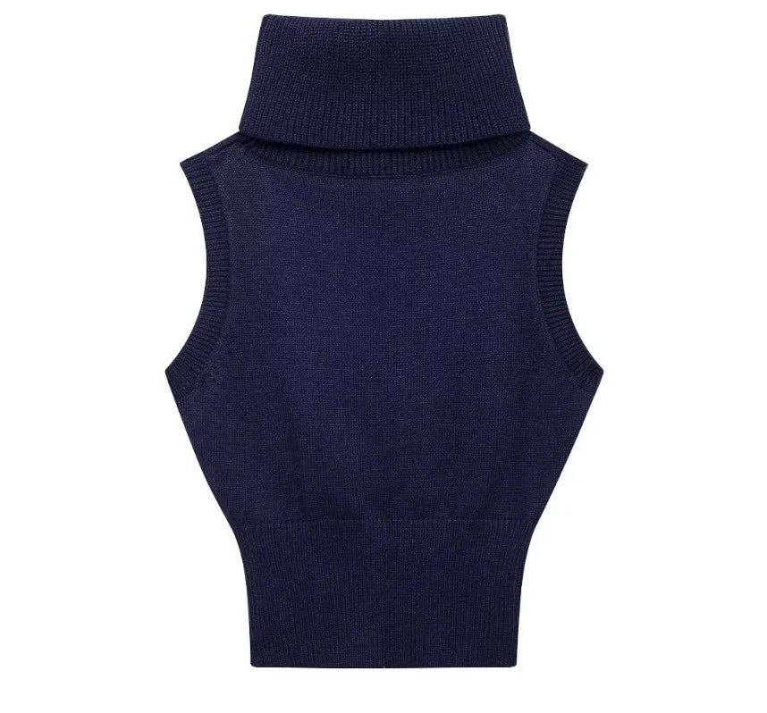 LIZAKOSHT  -  White Turtleneck Knitted Top Sleeveless Vest Sweater Women Elegant Bodycon Tops Vests Sweaters Blue Pullovers Hipster Street New
