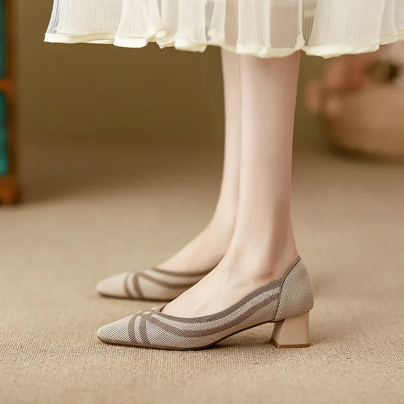 LIZAKOSHT  -  Autumn Women Fashion Casual Slip-on Pump Knitting Single Flat Shoes Breathable Shallow Mouth Square Head Cloth Loafers