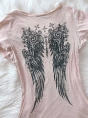 LIZAKOSHT  -  Ropa Mujer Pink Angel T-shirts Vintage Camisetas Print T Shirt Goth Academia American Grunge Subcultural High Street Tops