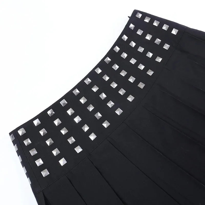 LIZAKOSHT  -  New Vintage Punk Women Y2k Gothic Harajuku Lolita Skirts Retro Black Summer Trendy Rivet High Elastic Jk Pleated Sexy Skirt
