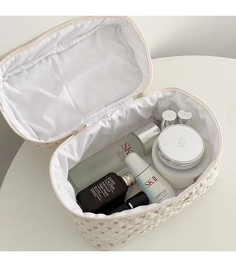 LIZAKOSHT  -  Women Zipper Cosmetic Organizer Handbag Portable Toiletry Case Cotton Makeup Bag