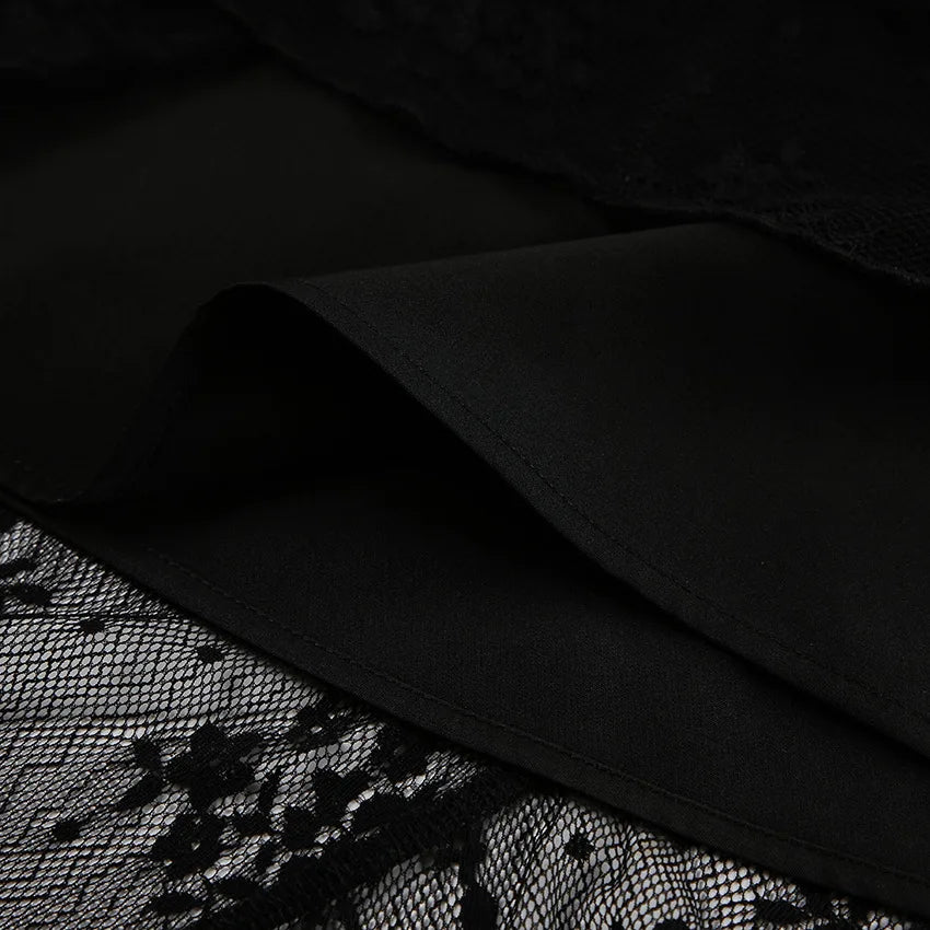 LIZAKOSHT  -  Summer New Irregular Black Sexy Design Lace High Waist Slimming and slimming Split Skirt