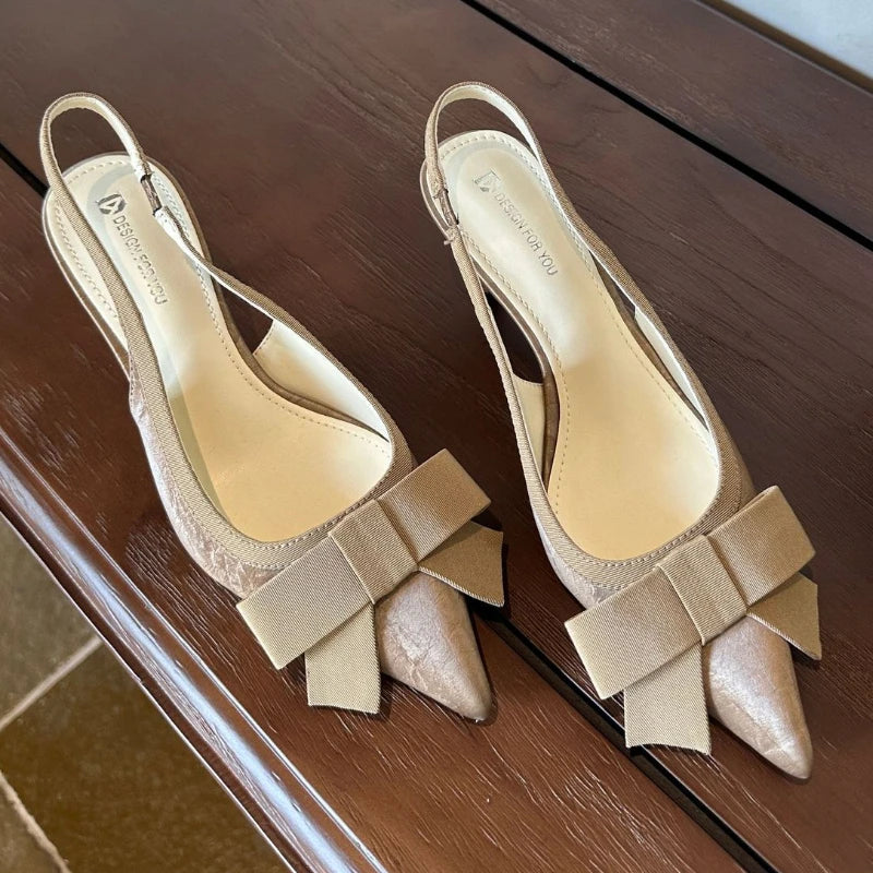 LIZAKOSHT  -  Bowknot Pointed Toe Thin Heel Women Sandals Elegant Satin Designer Heels Sexy Prom Backless Dress Shoes Zapatos De Mujer