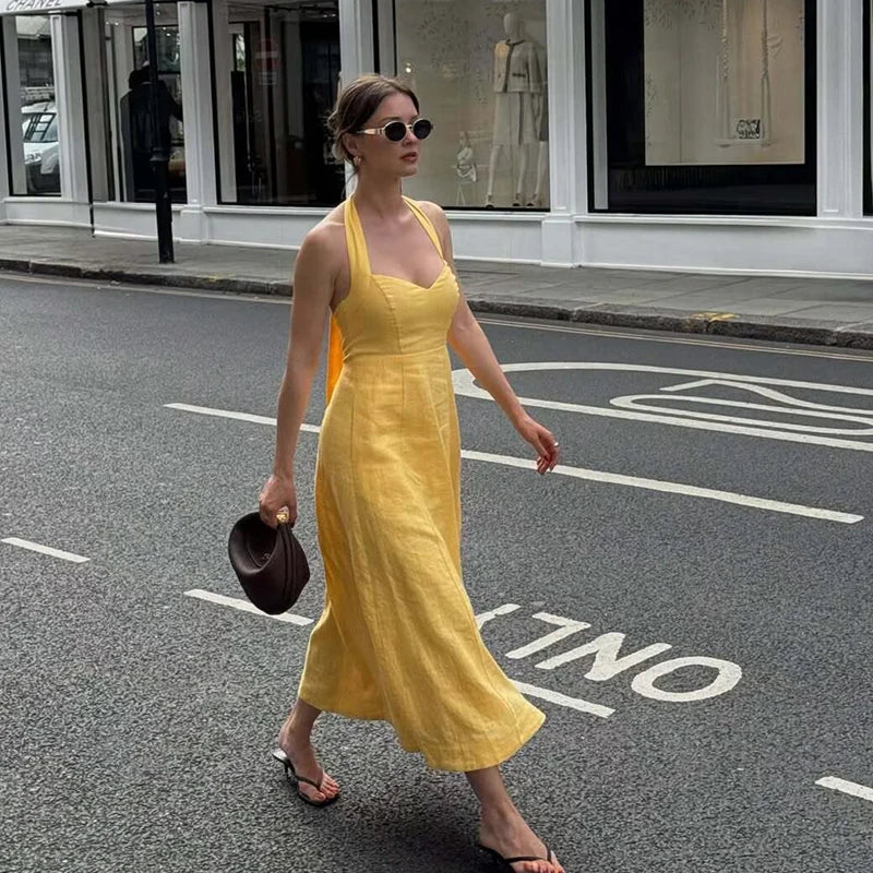 LIZAKOSHT  -  Summer Women's New Dresses 2025 Chic Hanging Neck Slim Tube Top Elegant Women's Long Dress Street Fashion Holiday Summer Dress