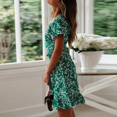 LIZAKOSHT  -  Summer Sexy V Neck Floral Print Boho Beach Dress Sundress Robe Women Dresses