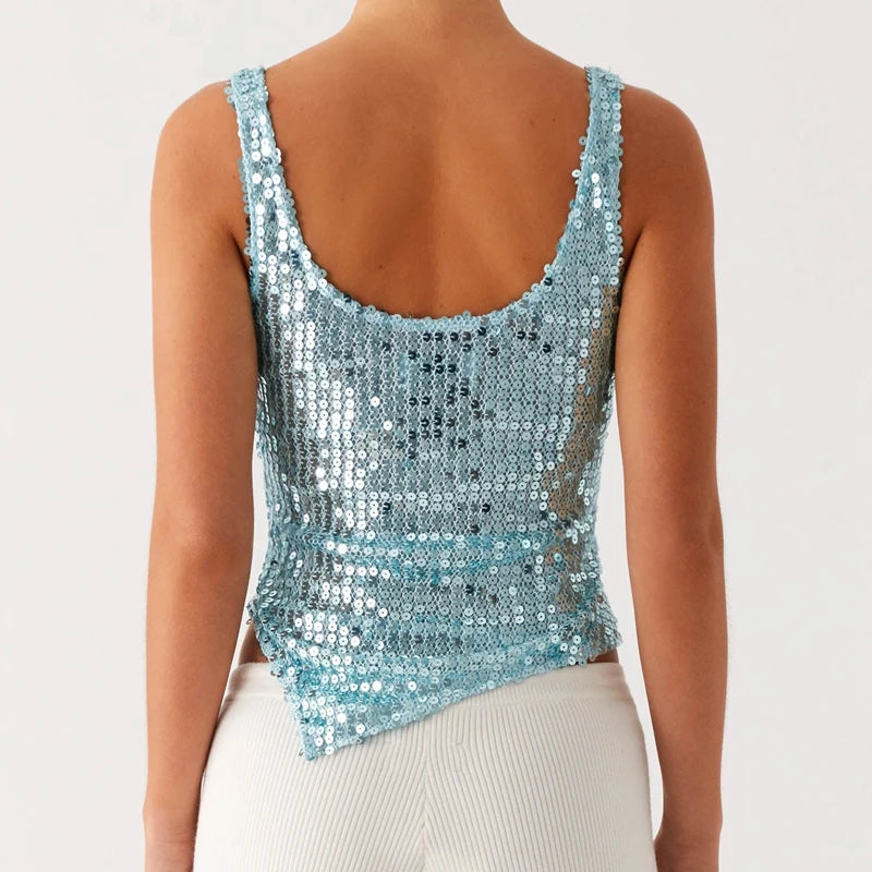 LIZAKOSHT  -  Women's Sparkly Sequins Tank Top Sleeveless Shiny Glitter Cami Top Slim Fit Vest Sexy Night Out Crop Top Streetwear