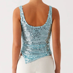 LIZAKOSHT  -  Women's Sparkly Sequins Tank Top Sleeveless Shiny Glitter Cami Top Slim Fit Vest Sexy Night Out Crop Top Streetwear