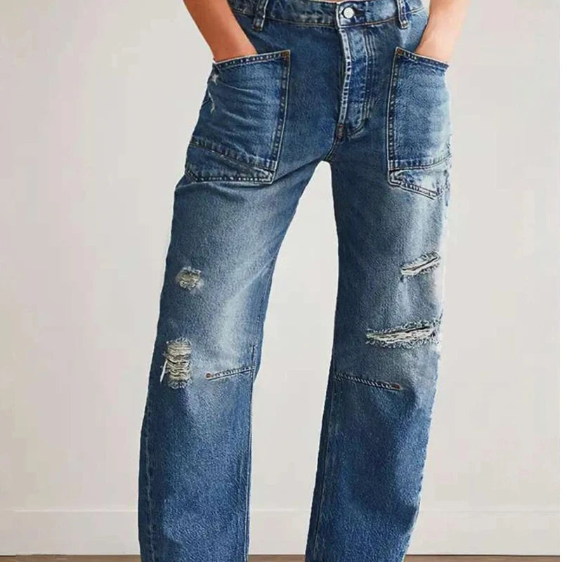 LIZAKOSHT  -  Jeans For Woman Y2k Jeans Distressed Wide Leg Trousers With Curved Hem Casual Loose Fit Comfort Stretch Denim Trendy