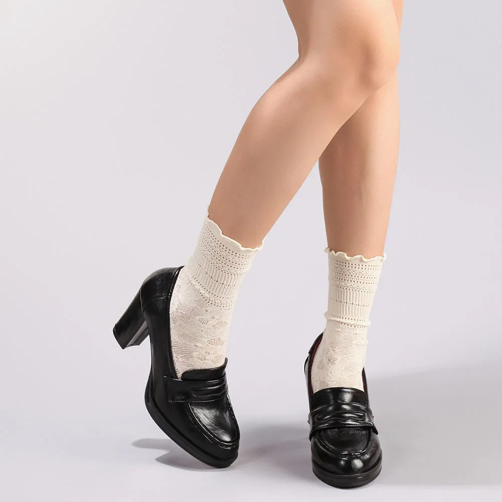 LIZAKOSHT  -  Big Size 42 Summer Classic Black Slip On Pumps Women Shoes Retro 8cm Height Square Heels Office Lady Loafers Dress Shoes