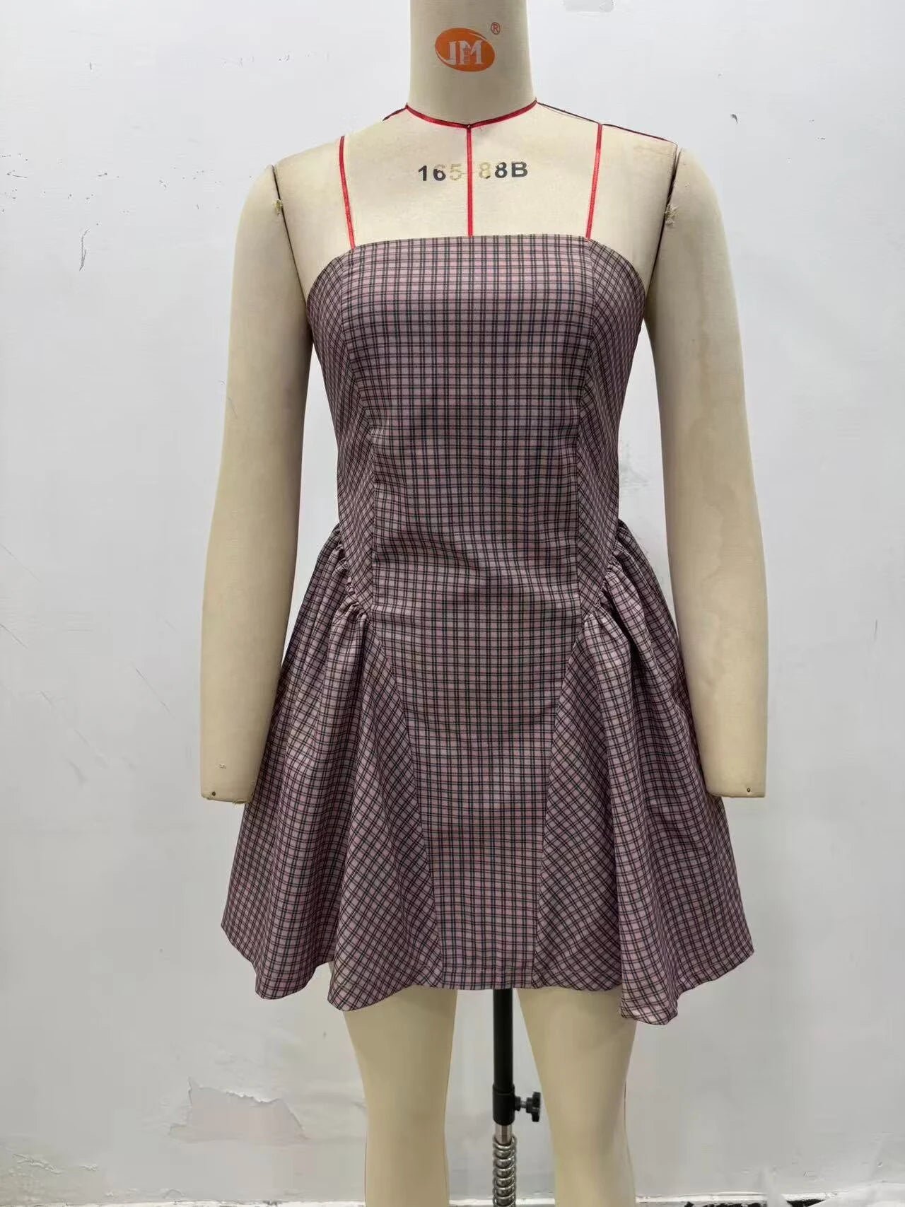 LIZAKOSHT  -  European and American autumn new women's clothing style simple sleeveless slim fit plaid strapless short dress