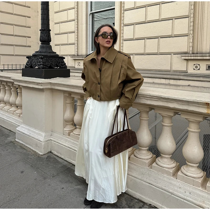 LIZAKOSHT  -  Lapel Single Breasted Loose Windbreaker Women Solid Oversized Jackets 2025 New Fashion Casual Autumn Chic High Street Outerwear