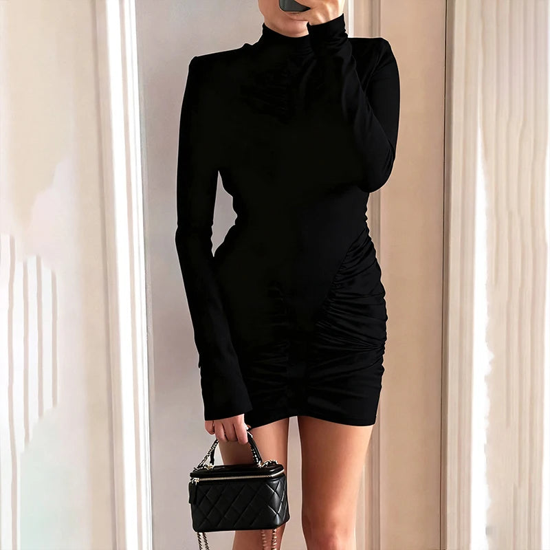 LIZAKOSHT  -  Simple O Neck Long Sleeve Solid Color Ladies Casual Mini Dress Women 2026 Autumn Party Club High Waist Vestidos Ladies