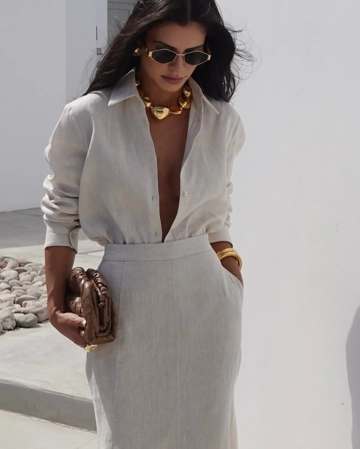 LIZAKOSHT  -  2pcs Linen T Shirt+ Long Dress Suits Office Lady Long Sleeves Elegant Dress Suits Whin Summer High Waist Loose Uniform