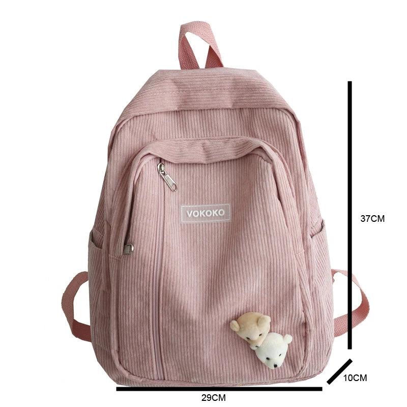 LIZAKOSHT  -  Stripe Cute Corduroy Woman Backpack Schoolbag For Teenage Girls Boys Luxury Harajuku Female Fashion Bag Student Lady Book Pack