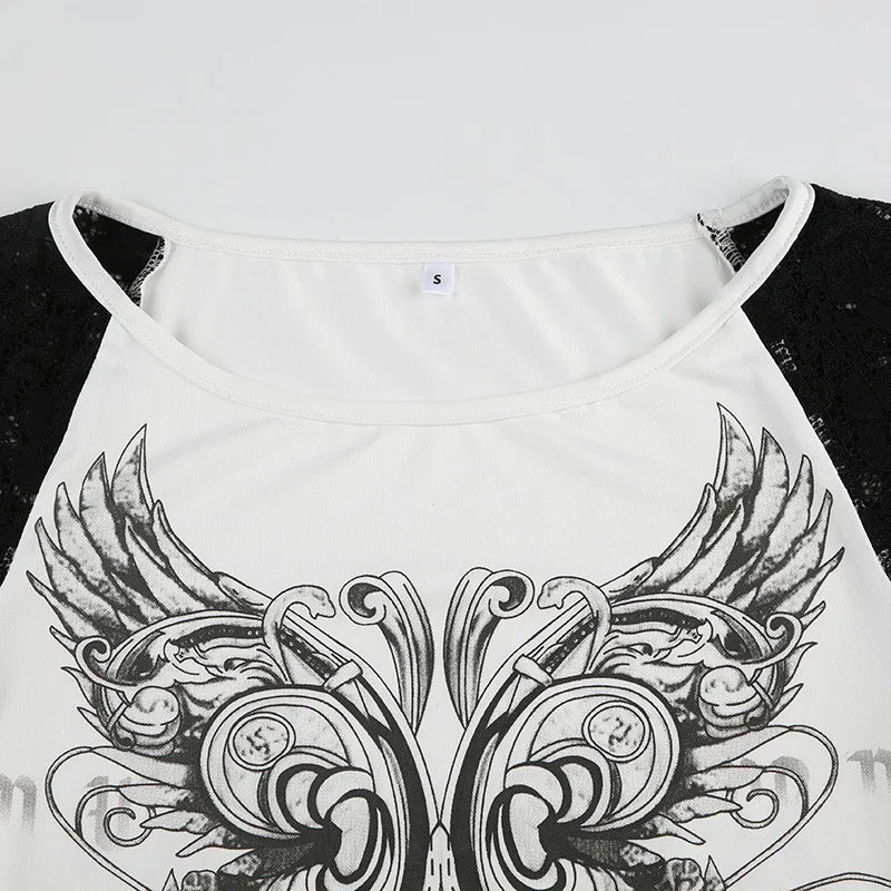 LIZAKOSHT  -  Contrasting Printed Raglan T-shirt Women's Summer Y2K Hot Girls Casual Tight Fitting O-neck Top Fashion Female Clothes