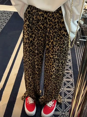 LIZAKOSHT  -  Leopard Print Slit High Waist Wide Leg Pants Fashion Street Loose Casual Pants Retro All-match Trousers Streetwear Women