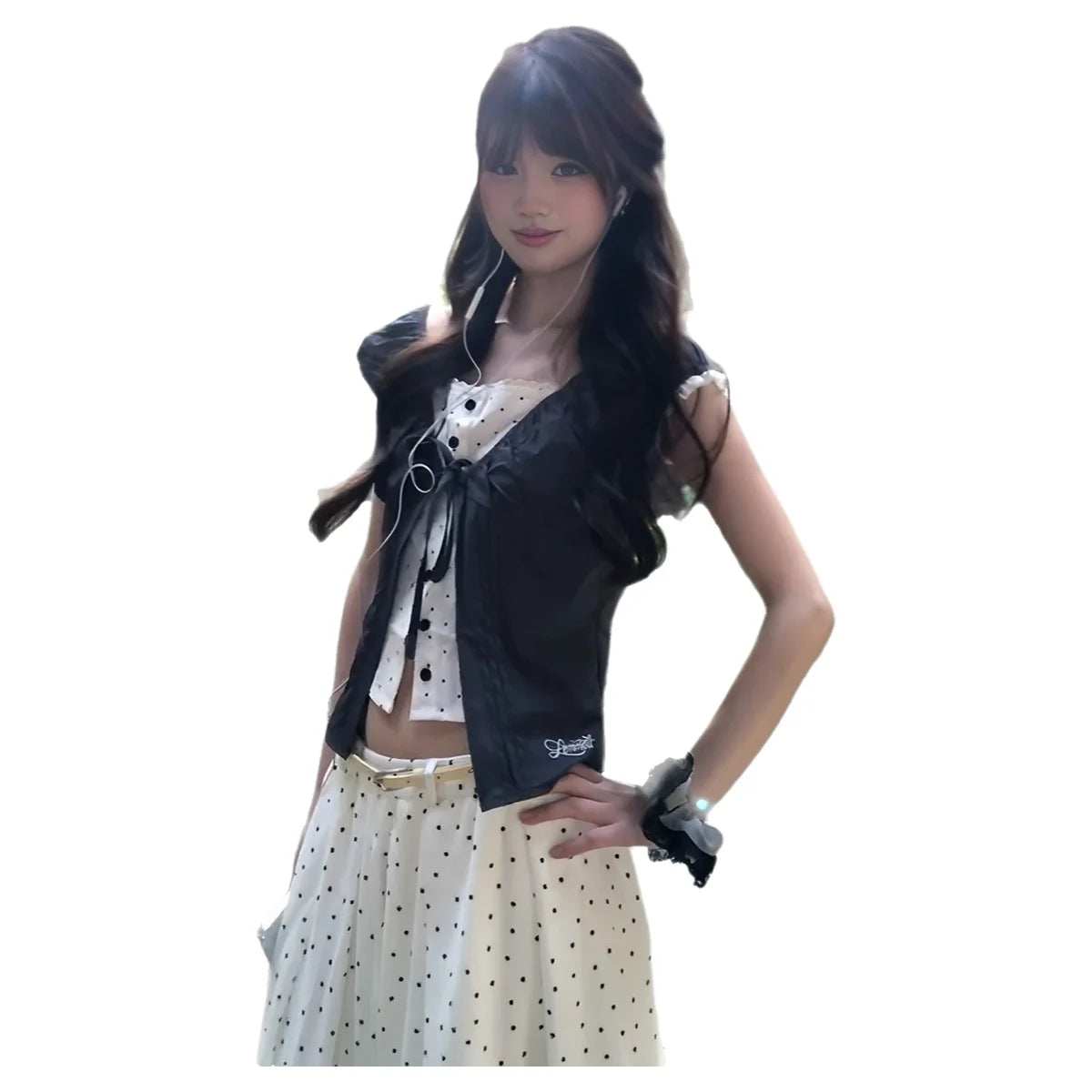 LIZAKOSHT  -  Summer Sweet Style Fake Two-Piece T-Shirt Top Pure Desire Butterfly Knot Belt Splice Short Sleeve Short Women's Shirt