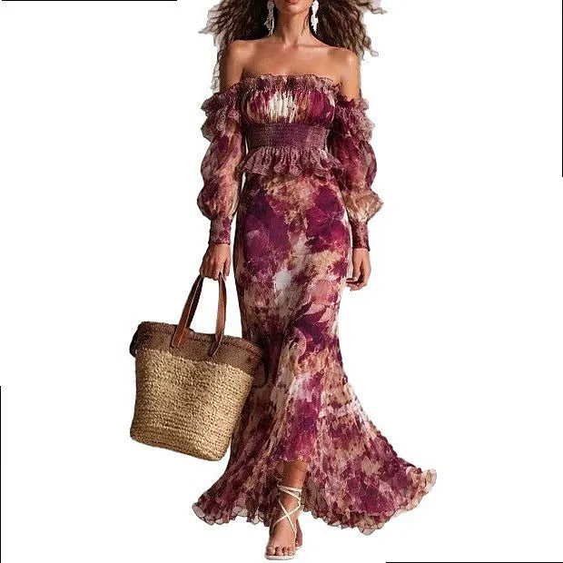LIZAKOSHT  -  Summer Print Bubble Sleeve Tube Top Midi Dress Set Matching Jumpsuit Playsuit