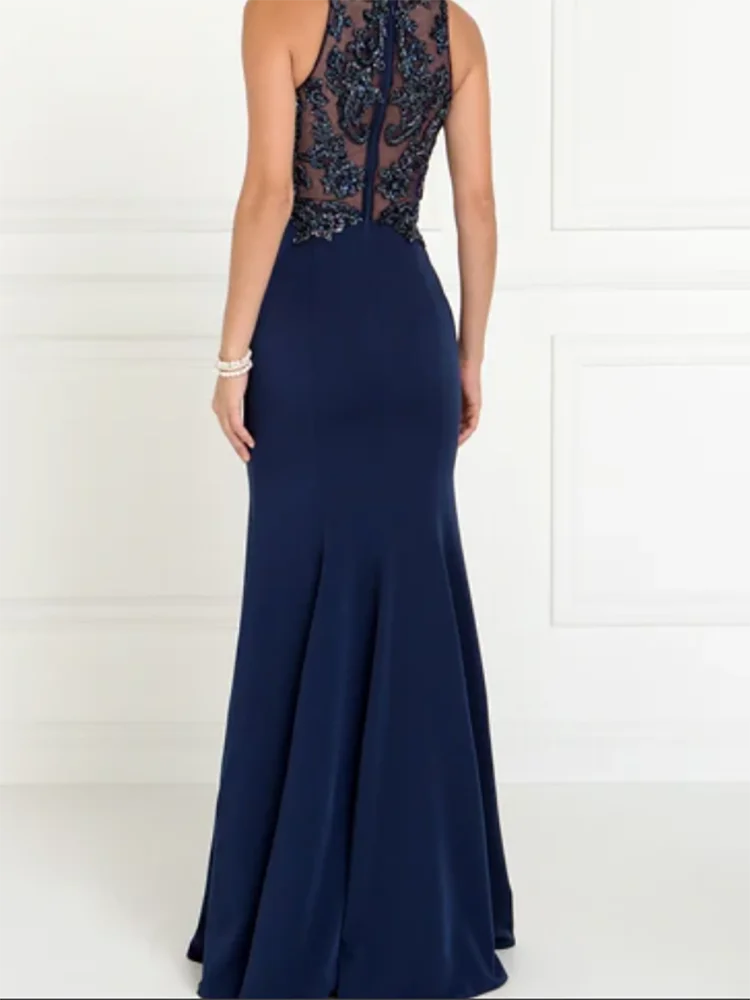 LIZAKOSHT  -  Classic O-Neck Sequined Appliquins Sleeeveless Mother Of Bride Wedding Dresses Bridal Gowns Customized