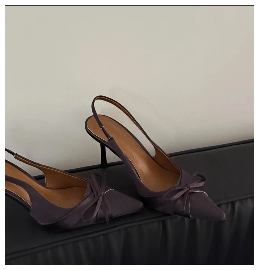 LIZAKOSHT  -  New Spring Women Thin Heels Slingback Sandals Elegant Pointed Toe Pumps Brand Designer Bow Knot Sandal For Party Dress Shoe