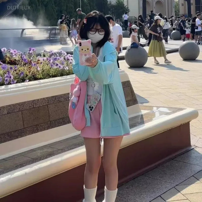 LIZAKOSHT  -  Preppy Style Japanese Women Jackets Ropa Mujer Streetwear Long Sleeve Hooded Y2k Tops Anime Print Chic Casual Cute Coat