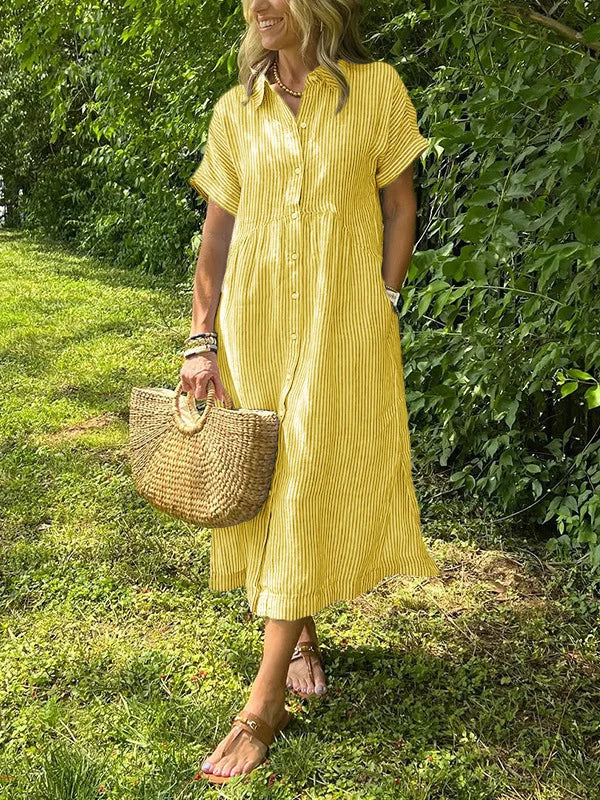 LIZAKOSHT  -  Casual Cotton Linen Midi Dr Women's Mid-Length Dr Comfortable Breathable Summer Dr Fairy T Sle ort Sve