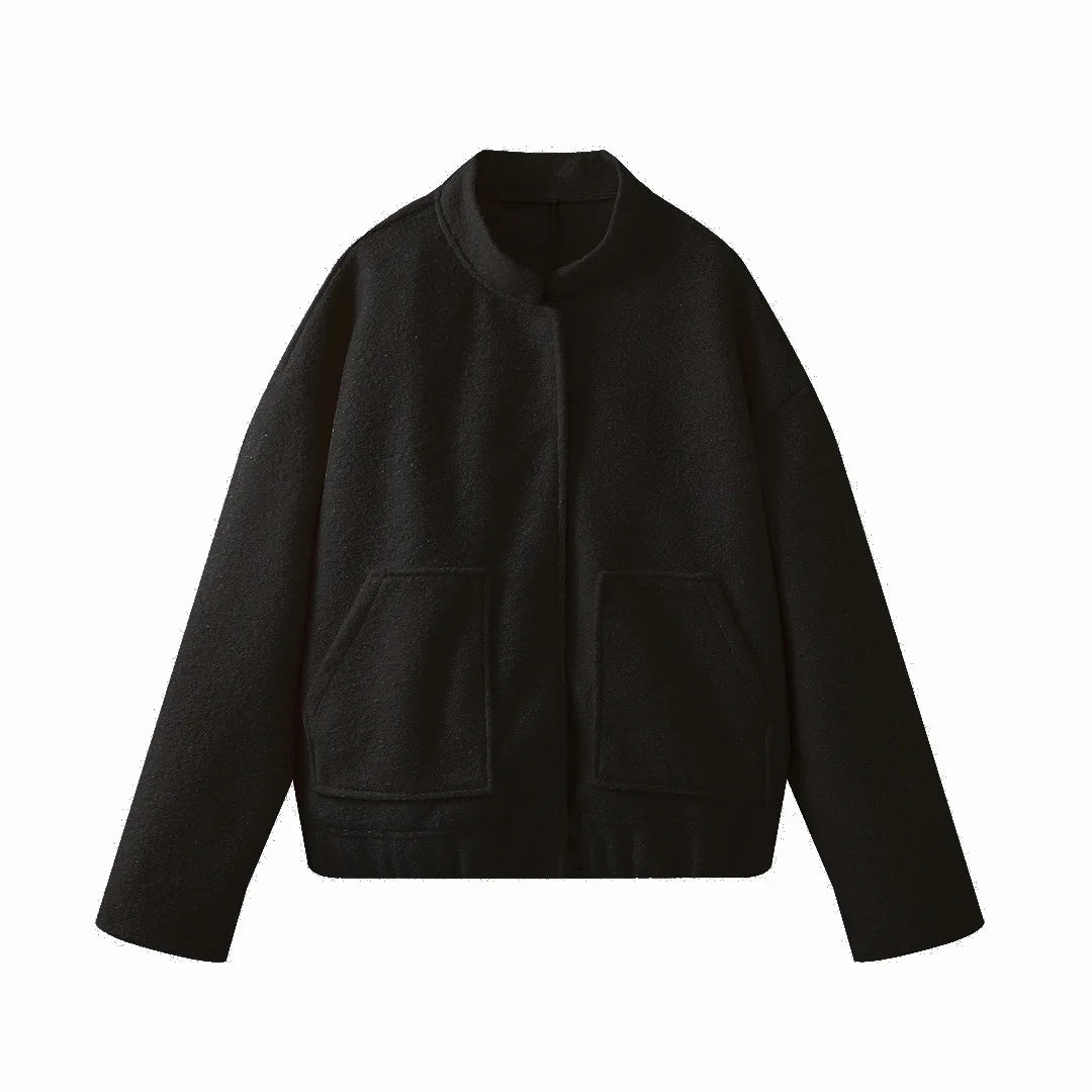 LIZAKOSHT  -  Winter Women Jackets Female Tops Autumn New Fashion Loose Casual Collar Solid Color Bomber Coats Woolen Jacket Women Clothing