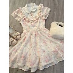 LIZAKOSHT  -  Kawaii Floral Mini Dress Women Japanese Lolita Cute Bow Ruffles Patchwork Dresses Summer Korean Fashion Bodycon A Line Vestidos