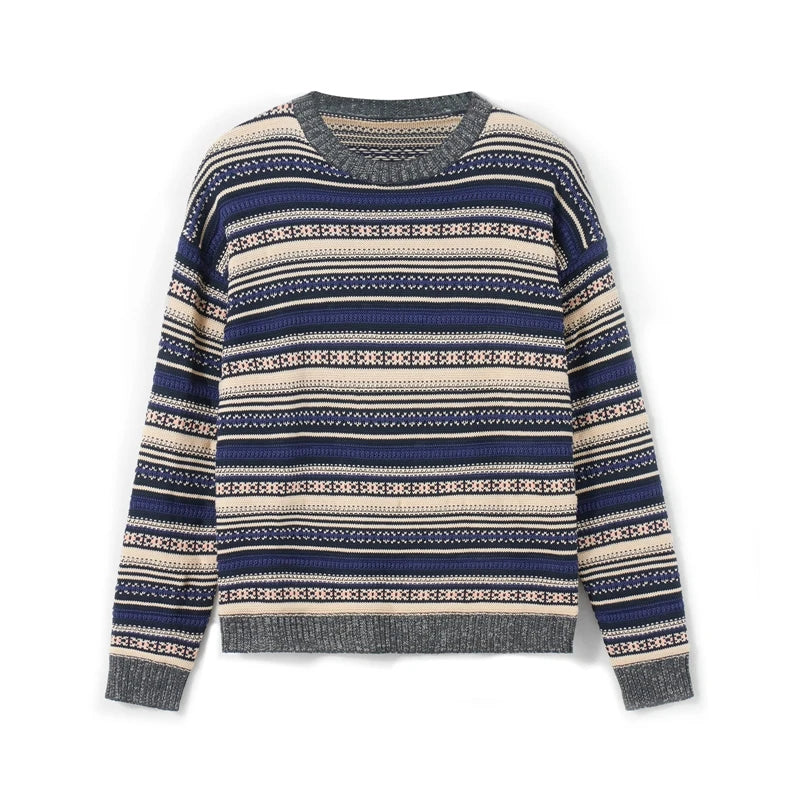 LIZAKOSHT  -  00s Cottage Grunge Striped Knitted Sweater Autumn O Neck Long Sleeve Knitwears Preppy Style Vintage Y2K Baggy Pullovers Women