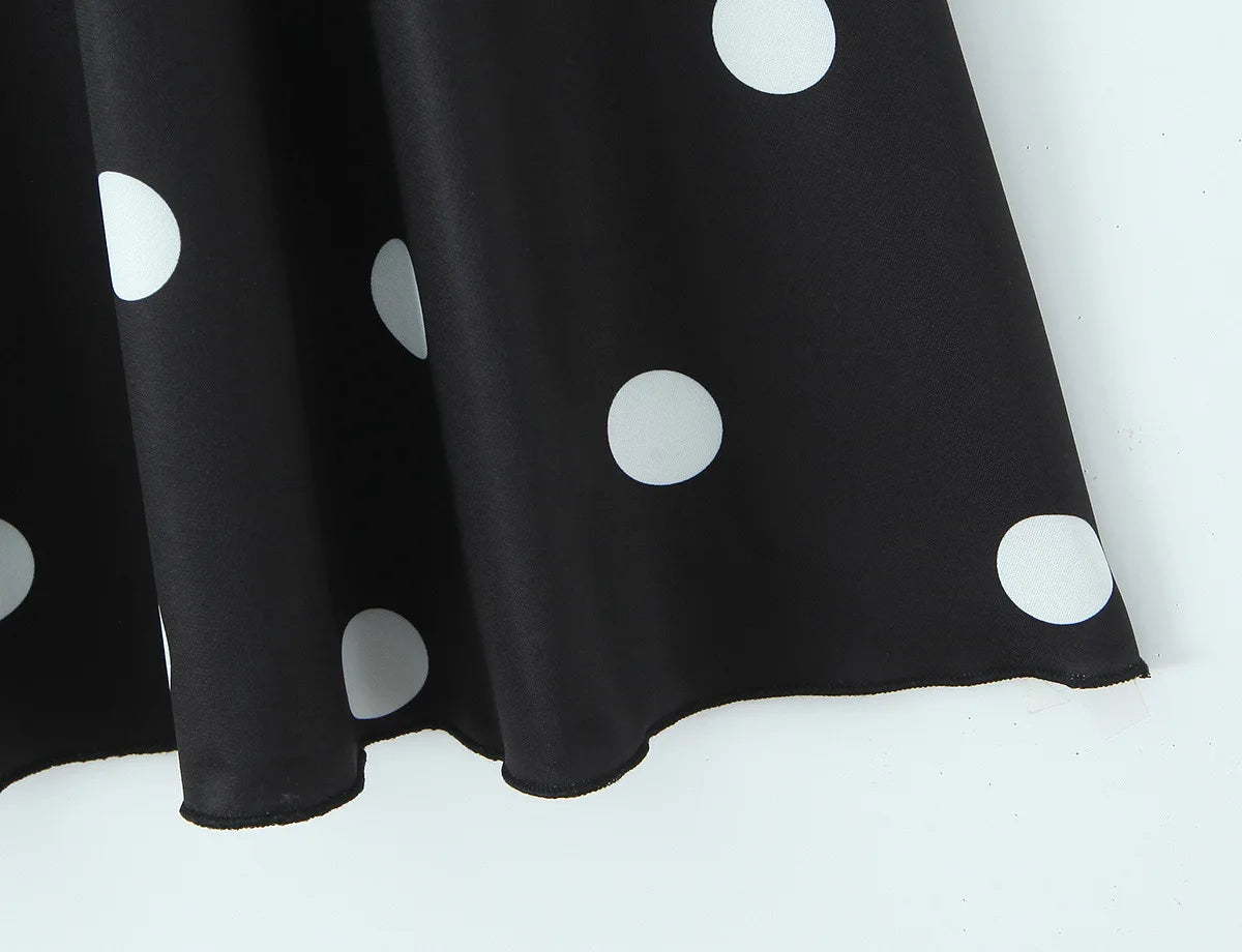 LIZAKOSHT  -  Halter Neck Camisole Polka Dot Skirt Set Women's Summer Sexy Fashionable Personality Neckband Backless Beach Vacation Black Set