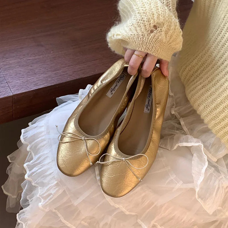 LIZAKOSHT  -  Fashion Round Toe Ladies Ballet Flats Female Slip On Footwear Shoes Butterfly-Knot New Spring Summer Flat With Shoes For Women