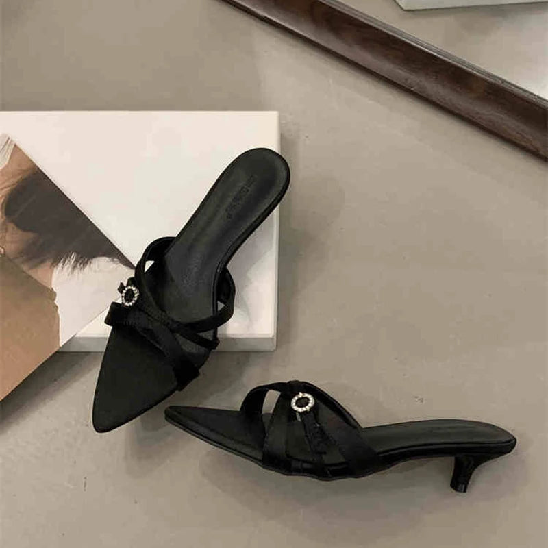 LIZAKOSHT  -  Summer Women's Fashion Low Heel Slippers Elegant Crystal Open Toe Slides Design Style Banquet Party Sandals Shoes