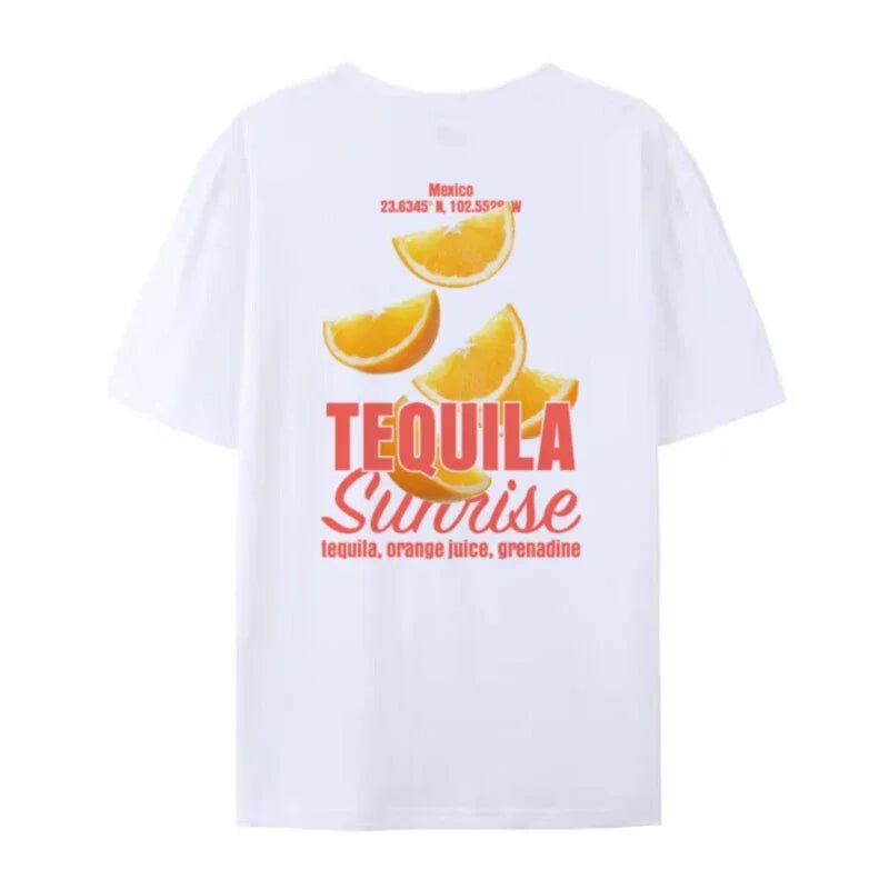 LIZAKOSHT  -  Tequila Sunrise Graphic Tee Y2k Summer Fashion Cotton Top Cocktail Drink Shirt Oversized Aesthetic Streetwear Women T-Shirt