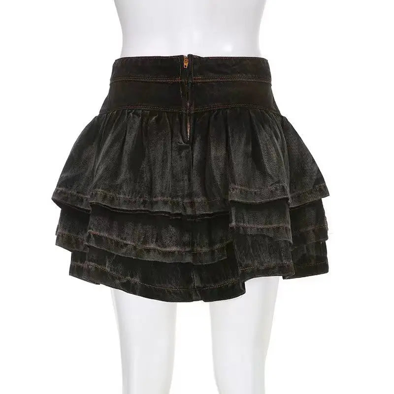 LIZAKOSHT  -  Streetwear Vintage Short Denim Skirt Women Harajuku Y2k E-Girl High Waist Mini Skirt Gothic Punk Loose Cake Skirts New Design