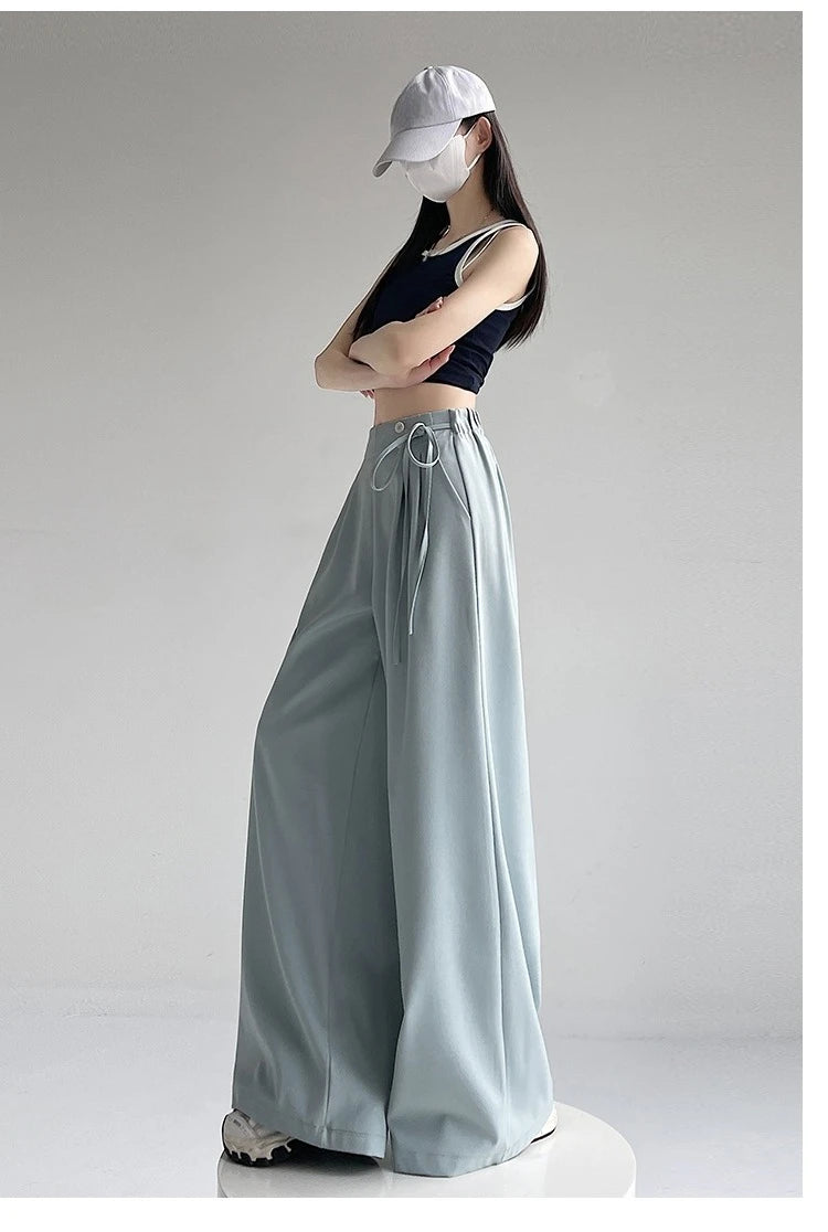 LIZAKOSHT  -  New Spring Summer Buttons High Waist Wide Leg Pants for Women High Waist Lace-up Straight Loose Full Length Trousers Female