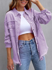 LIZAKOSHT  -  Women's Plain Button Front Ripped Drop Shoulder Mean Girls Coat without Cami Top, Summer Outfits 2024, Casual Basic Minimalist Longsleeves Shirt Collar Outerwear for Spring & Fall, Lady Clothes for Daily Wear, Womenswear