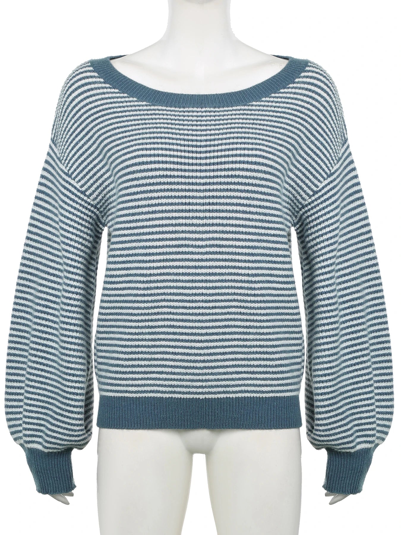 LIZAKOSHT  -  Casual Loose Striped Sweaters Basic Slash Neck Long Sleeve Knitted Pullovers Women Autumn Winter Fashion Streetwear