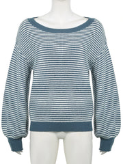 LIZAKOSHT  -  Casual Loose Striped Sweaters Basic Slash Neck Long Sleeve Knitted Pullovers Women Autumn Winter Fashion Streetwear